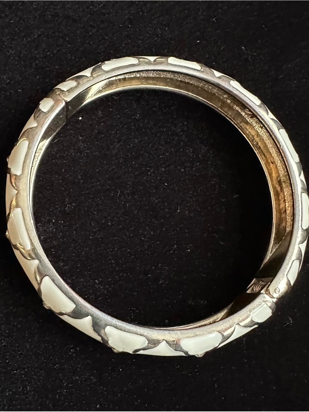 Cream Enamel Gold-Tone Bangle Bracelet with Crystal Accents